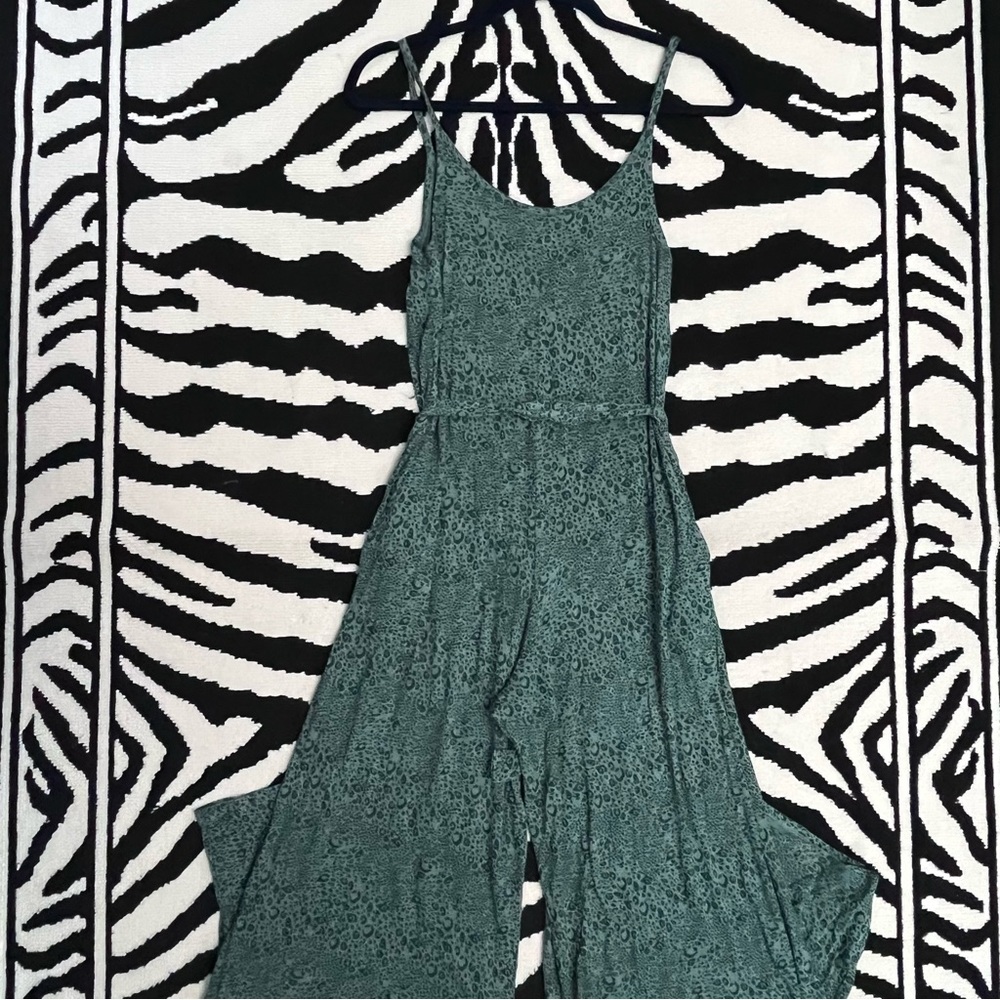 Gap Green Leopard Print Wide Leg Jumpsuit Size XS